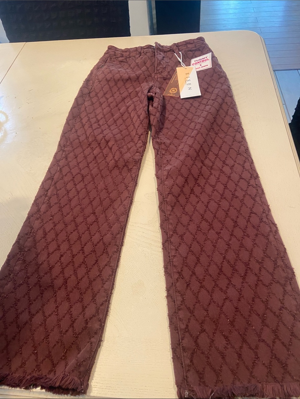 Women's Textured Burgundy Jeans